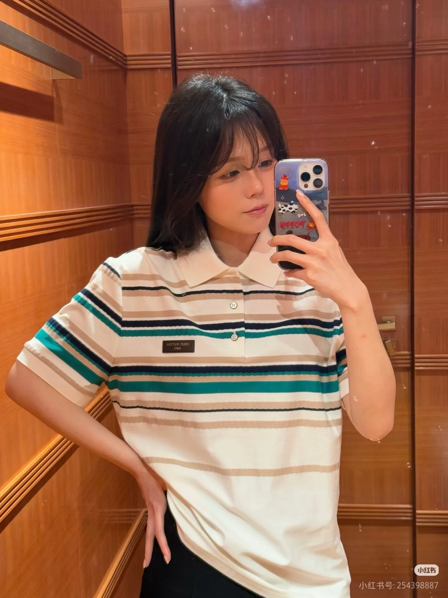 Louis Vuitton/Louis Vuitton 26ss leather brand striped knitted Polo short sleeves
